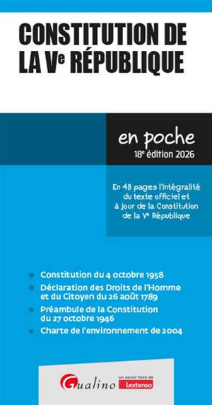 Constitution de la Ve République : en 48 pages l'intégralité du texte officiel et à jour de la Constitution de la Ve République