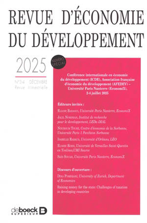 Revue d'économie du développement, n° 3-4 (2025). Conférence internationale en économie du développement (ICDE), Association française d'économie du développement (AFEDEV), université Paris Nanterre (EconomiX), 2-4 juillet 2025
