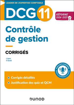DCG 11, contrôle de gestion : corrigés : réforme 2026-2027