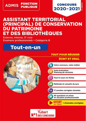Assistant territorial (principal) de conservation du patrimoine et des bibliothèques : tout-en-un, concours 2021-2022 : externe, interne, 3e voie, examens professionnels, catégorie B