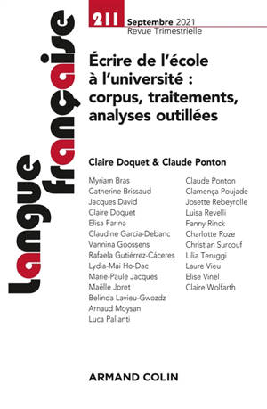 Langue française. n° 211, Ecrire de l'école à l'université : corpus, traitements, analyses outillées