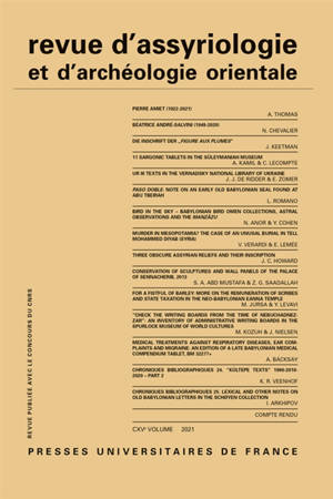Revue d'assyriologie et d'archéologie orientale, n° 115