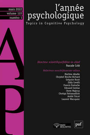Année psychologique (L'), n° 1 (2022)