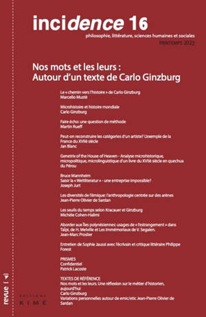 Incidence, n° 16. Nos mots et les leurs : autour d'un texte de Carlo Ginzburg