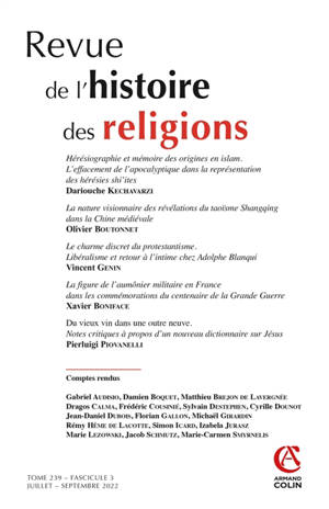 Revue de l'histoire des religions, n° 3 (2022)