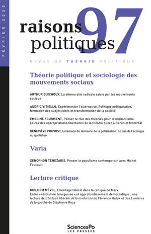 Raisons politiques, n° 97. Théorie politique et sociologie des mouvements sociaux