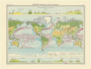 Le monde : végétation et courants marins. World : vegetation and ocean currents