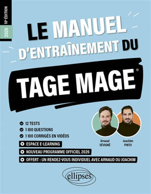 Le manuel d'entraînement du Tage Mage : nouveau programme officiel 2026 : 12 tests, 1.100 questions, 1.100 corrigés en vidéos