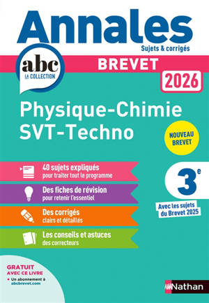Physique chimie, SVT, techno 3e : brevet 2026