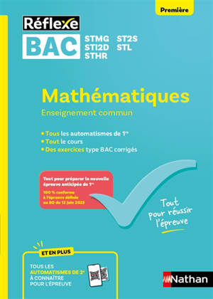 Mathématiques, enseignement commun 1re, bac STMG, ST2S, STI2D, STL, STHR