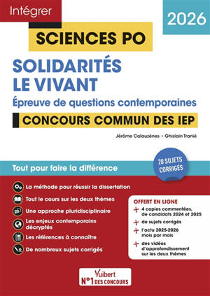Solidarités, le vivant : épreuve de questions contemporaines : concours commun des IEP, 2026