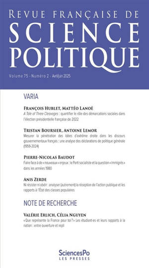 Revue française de science politique, n° 75-2. Varia