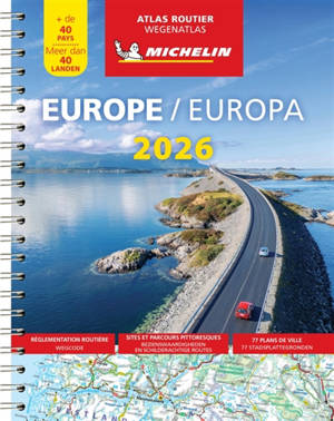 Europe 2026 : atlas routier : + de 40 pays. Europa 2026 : Wegenatlas : meer dan 40 Landen