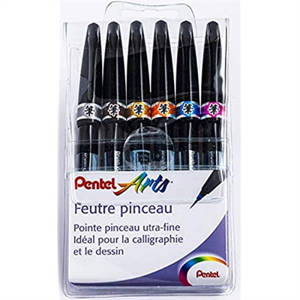 Pochette 6 brush sign pen artist (feutre pinceau) (rose, bleu, orange, ocre/doré, marron, gris)