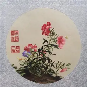Broderie en soie - Fleurs et papillon