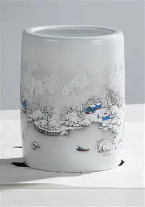 Pot à pinceaux en porcelaine "Paysage enneigé" | 陶瓷笔筒 雪景笔筒