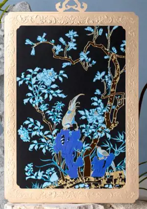 Carte "Paravent Oiseaux et Fleurs bleues" | 故宫文具屏风系列贺卡 点翠花鸟