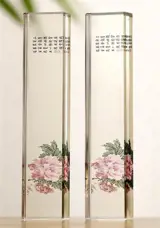 Presse-papier rectangulaire à motifs "pivoine" | 水晶镇尺 牡丹