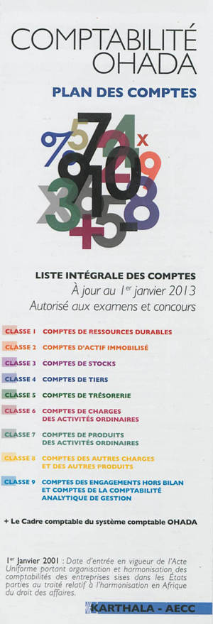 Comptabilité OHADA : plan des comptes : liste intégrale des comptes, à jour au 1er janvier 2013, autorisé aux examens et concours