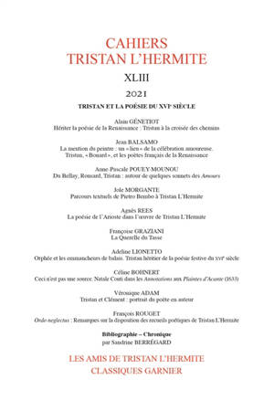 Cahiers Tristan L'Hermite. n° 43, Tristan et la poésie du XVIe siècle