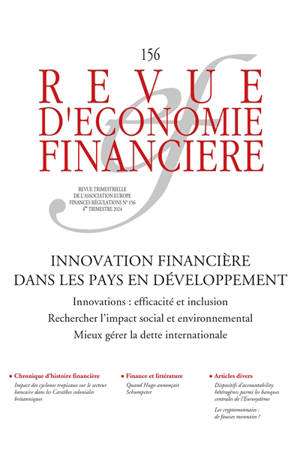 Revue d'économie financière, n° 156. Innovation financière dans les pays en développement