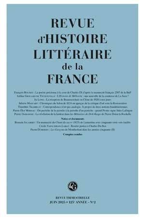 Revue d'histoire littéraire de la France, n° 2 (2025). Varia