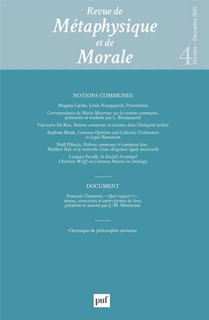 Revue de métaphysique et de morale, n° 4 (2025). Notions communes