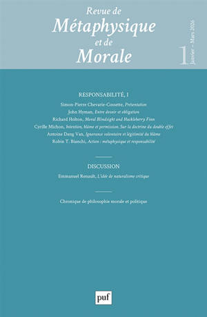 Revue de métaphysique et de morale, n° 1 (2026). Responsabilité (I)