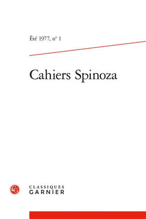 Cahiers Spinoza, n° 1