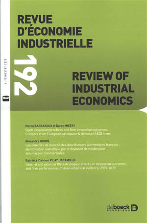 Revue d'économie industrielle, n° 192. Varia