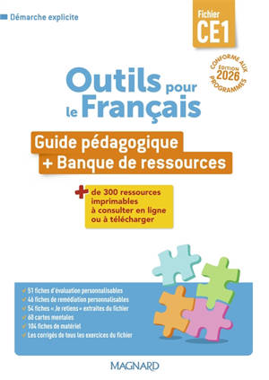 Outils pour le français, fichier CE1 : guide pédagogique + banque de ressources : conforme aux programmes