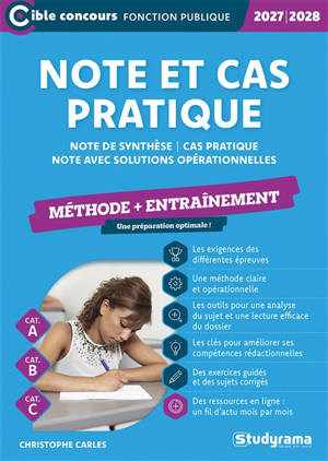 Note et cas pratique : note de synthèse, cas pratique, note avec solutions opérationnelles : méthode + entraînement, cat. A, cat. B, cat. C, 2027-2028
