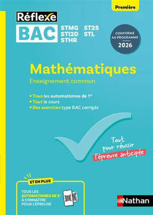 Mathématiques, enseignement commun première, bac STMG, ST2S, STI2D, STL, STHR