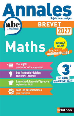 Maths 3e : nouveau brevet 2027 : sujets non corrigés