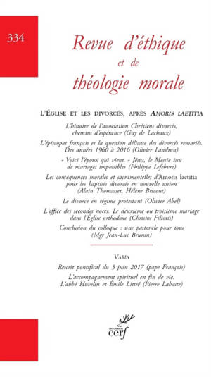 Revue d'éthique et de théologie morale, n° 335. L'Eglise et les divorcés, après Amoris laetitia