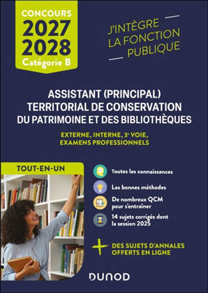 Assistant (principal) territorial de conservation du patrimoine et des bibliothèques : externe, interne, 3e voie, examens professionnels, catégorie B : tout-en-un, concours 2027