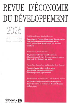 Revue d'économie du développement, n° 1 (2026)