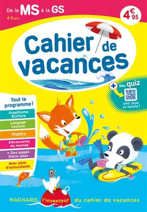 Cahier de vacances de la MS à la GS, 4-5 ans : tout le programme !