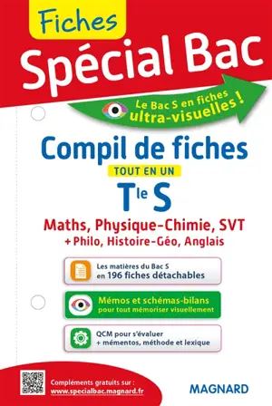 Compil de fiches, terminale S : tout en un : maths, physique chimie, SVT + philo, histoire géo, anglais