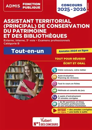 Assistant territorial (principal) de conservation du patrimoine et des bibliothèques : externe, interne, 3e voie, examens professionnels, catégorie B : tout-en-un, concours 2025-2026