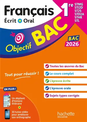 Français écrit + oral 1re STMG, STI2D, ST2S, STD2A, STHR, STL : bac 2026