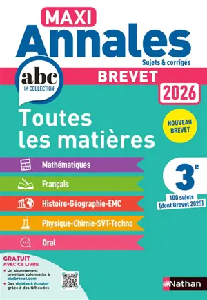 Maxi annales brevet 2026, 3e : toutes les matières, nouveau brevet