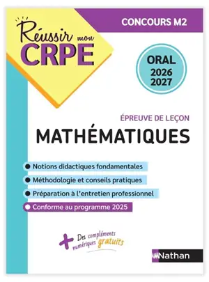 Mathématiques, épreuve de leçon : oral 2026-2027 : concours M2