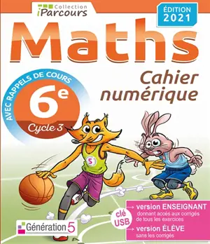 Cahier numérique : maths 6e, cycle 3 : clé USB