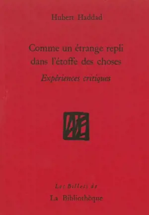 Comme un étrange repli dans l'étoffe des choses : expériences critiques