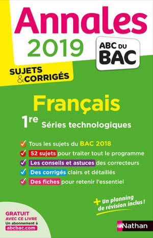 Annales Bac 2019 Francais 1ère Séries technologiques - Sujets et corrigées