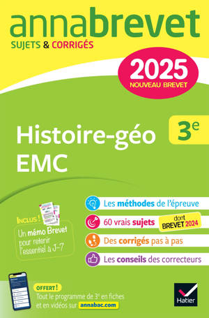 Annales du brevet Annabrevet 2025 Histoire-géographie EMC 3e - Nouveau brevet