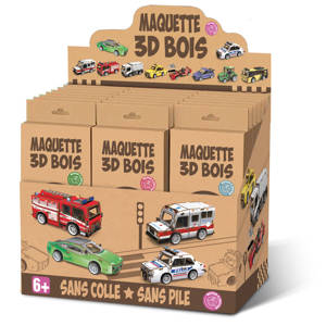DISPLAY 24 MAQUETTES BOIS VEHICULES 3D (10 MODELES)