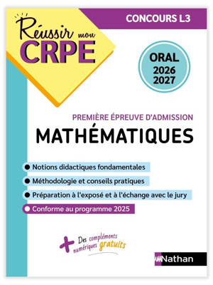 Réussir mon CRPE Maths Admission concours L3 oral 2026-2027