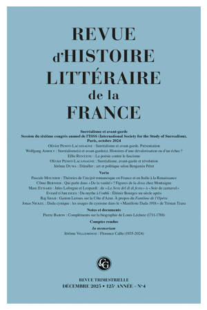 Revue d'Histoire littéraire de la France